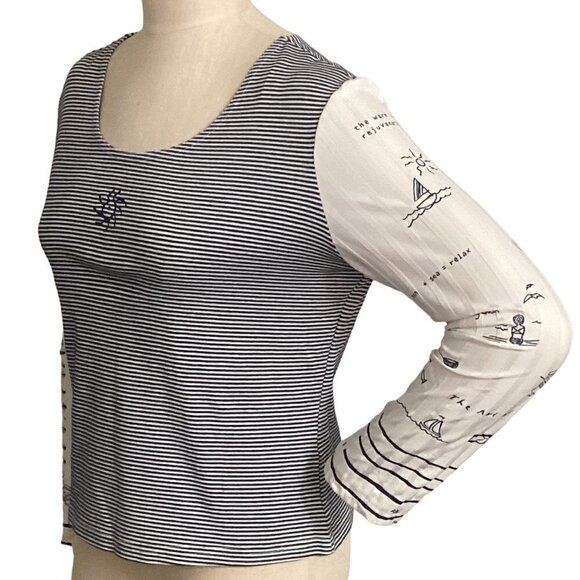 KD Spring Mixed Media Striped Nautical Long Sleeve Top Sz S #156G - Picture 4 of 15